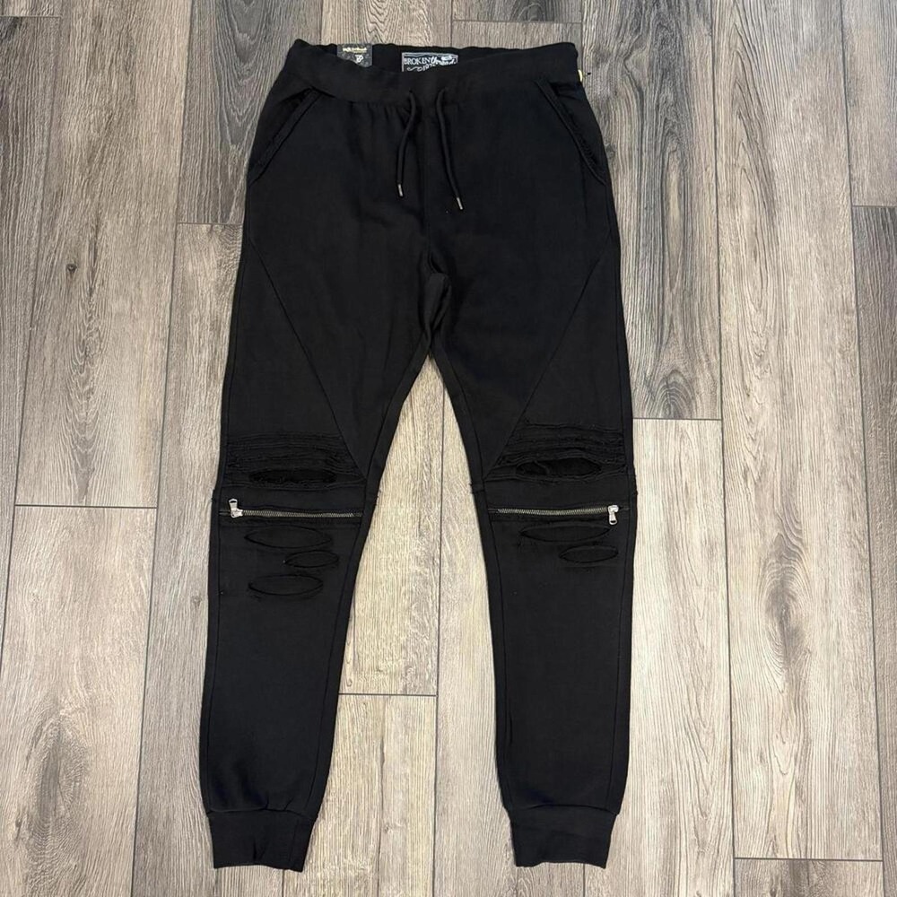 Broken‎ Threads Slim Fit Distressed Moto Jogger Pants Black Medium BT-6003 NWT